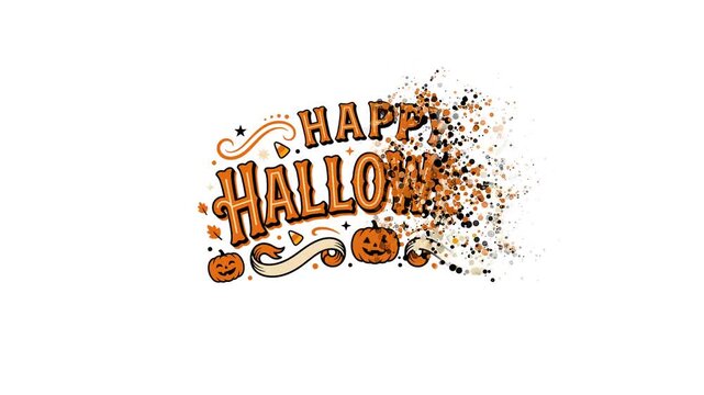 Happy Halloween Animated Text with Disintegrating Effect and Pumpkins.