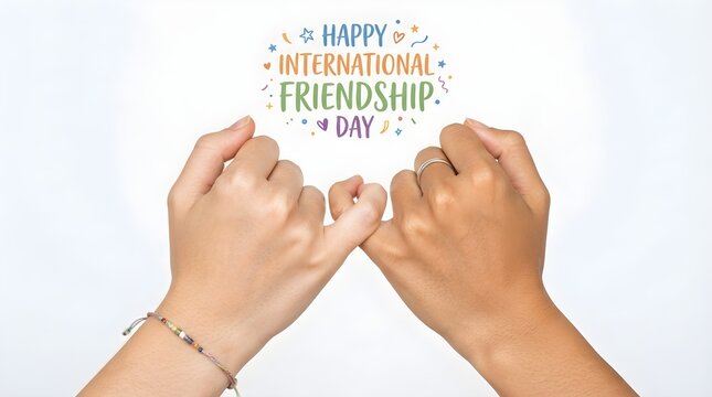 Happy International Friendship Day Concept with Fingers Forming a Friendship Gesture, Isolated on White Background. Friendship, Unity, Love, Connection and Social Bonding