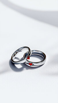 Silver ring heart jewelry love couple romantic metal shiny white background reflection accessory
