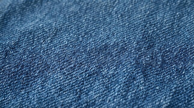 Detailed macro shot of dark blue denim fabric texture highlighting the intricate weave pattern and the rough surface of the cotton