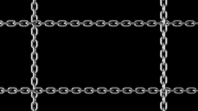 Heavy steel chains crossing together for security and restriction animation on transparent background