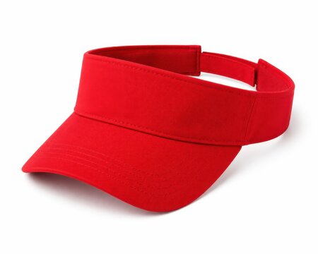 Red fabric sun visor cap isolated on white background for outdoor sports and casual summer apparel.