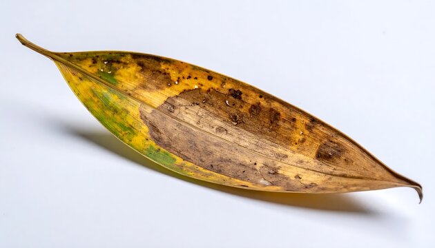 Dry decaying yellow leaf isolated on a white background