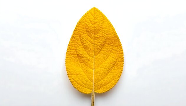 Single Vibrant Yellow Autumn Leaf Isolated Against A Clean Minimalist White Background