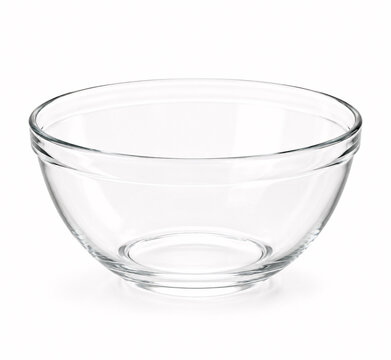 Clear glass bowl on white background