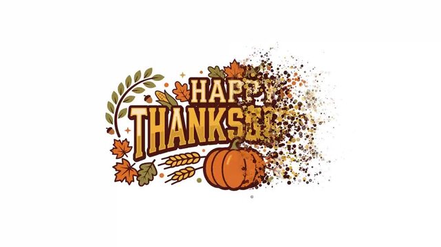 Happy Thanksgiving Celebration with Festive Autumn Elements and Pumpkin.