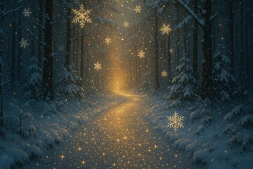 Obraz premium Enchanted snowy forest path wallpaper background