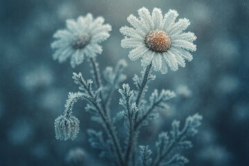 Fototapeta premium Frosted daisies in winter bloom.