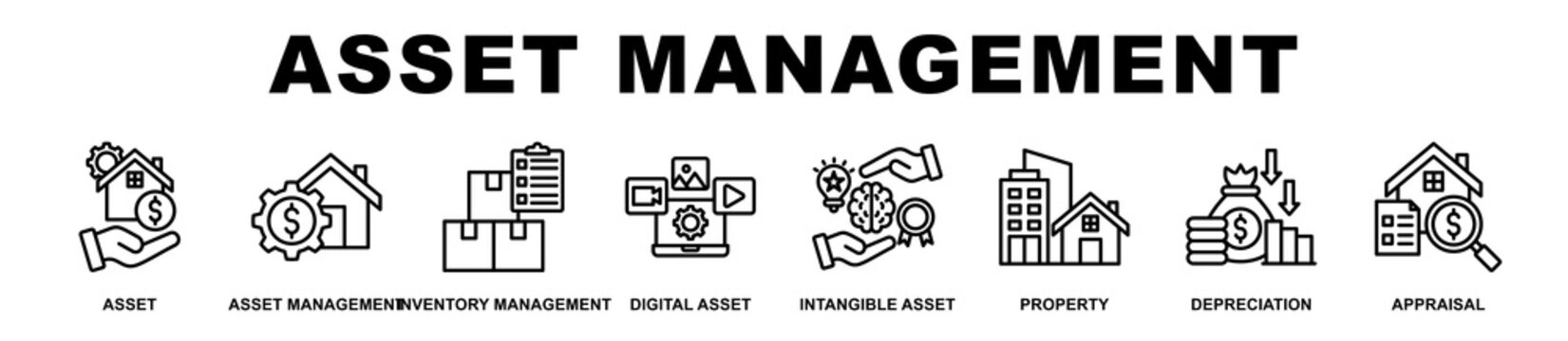 Asset Management banner web icons set vector illustration.