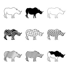 Multi Style Rhinoceros Icon Set – Abstract Rhino Silhouette Outline Vector Collection © jawad