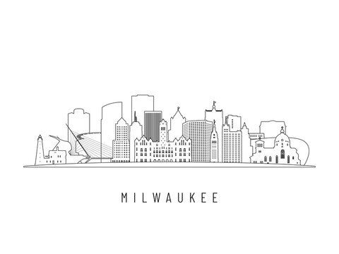 Detailed Milwaukee skyline vector illustration. Milwaukee buildings in line art style, perfect for modern designs.