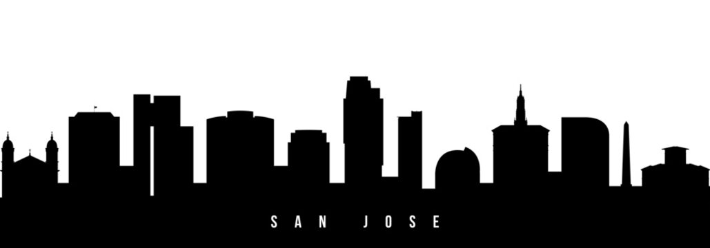 Vector silhouette illustration of San Jose urban skyline. Modern minimalist cityscape graphic, perfect for travel, banners or backgrounds
