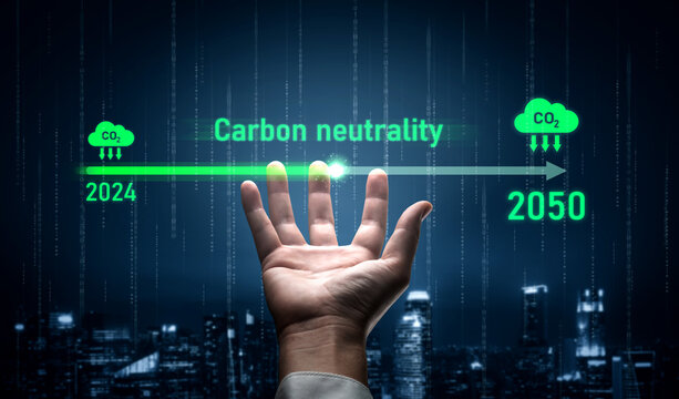 Carbon neutrality timeline illustrates carbon, neutrality, and reduction targets from 2024 to 2050 to support global sustainability and green initiatives Vouch