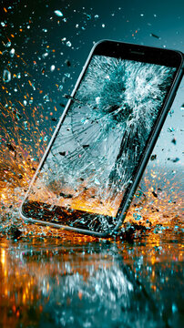 High-Speed Shattering Smartphone with Neon Light Trails &ndash; AI Generative