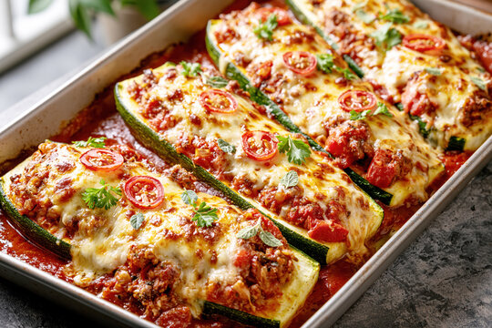 Baked Zucchini Boats with Meat and Cheese &ndash; AI Generative