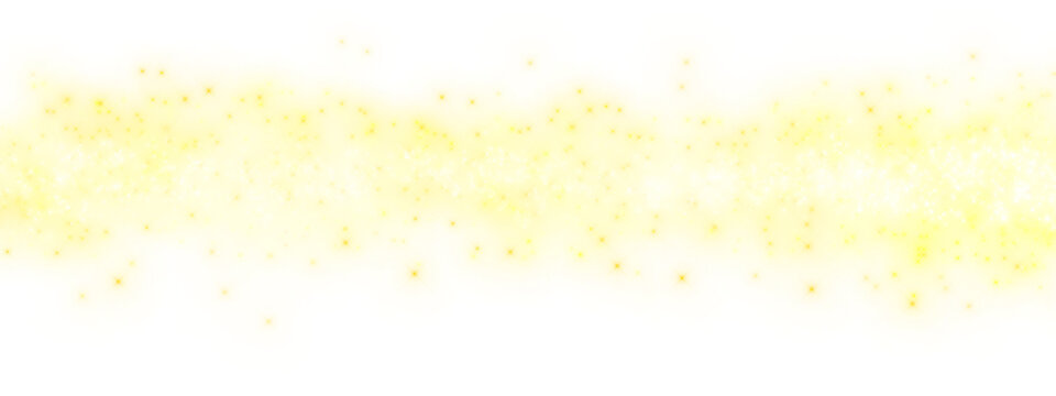 Glittering golden dust with sparkling light particles on a transparent background. Magic glow, shimmer and star shine effect for festive holiday and party design. PNG image