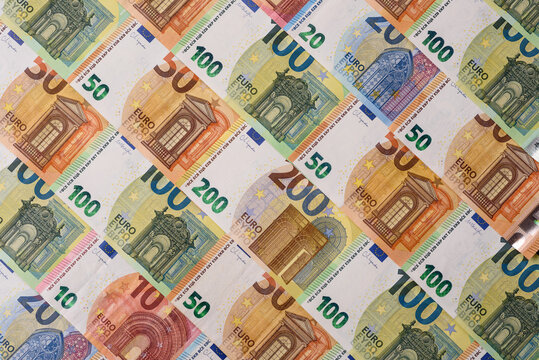 Paper cash euro as a means of payment and exchange in Europe. Euro banknotes
