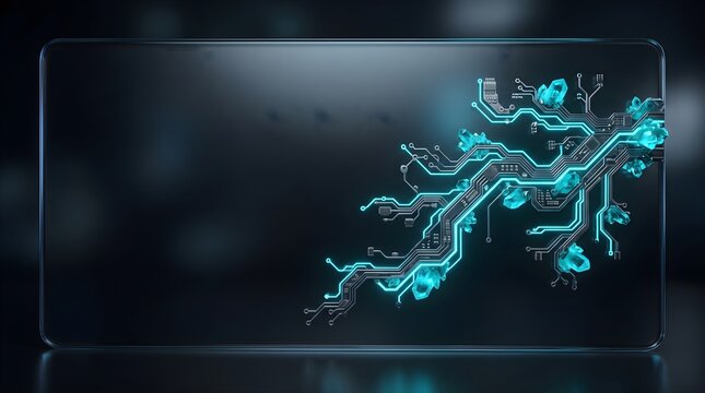 A circuit trace winding like a vine across dark glass
