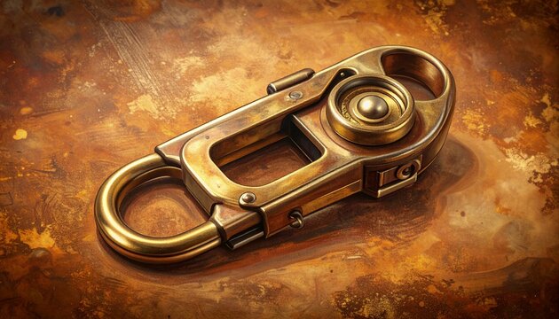 Vintage Brass Padlock with Intricate Mechanism on Rustic Surface.