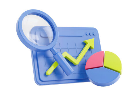 3d search icon with business chart and growth arrow