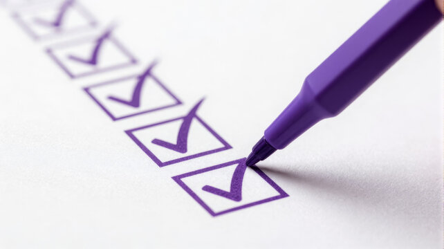Checklist being filled out with a purple pen