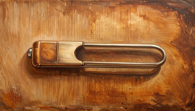 Vintage brass padlock on rustic wooden background.