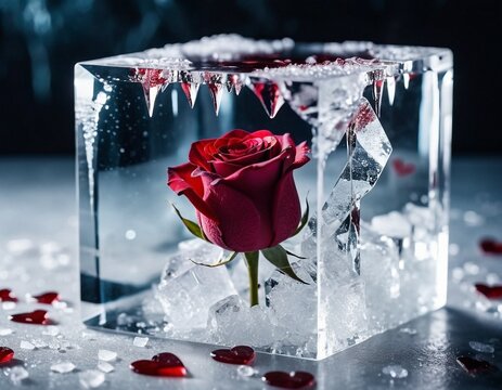 red rose and snow