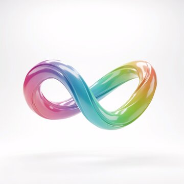 3d render of a glossy rainbow infinity symbol on white background