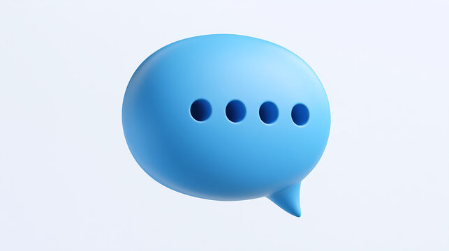 Minimalist 3D Blue Speech Bubble with Ellipsis on White Background
