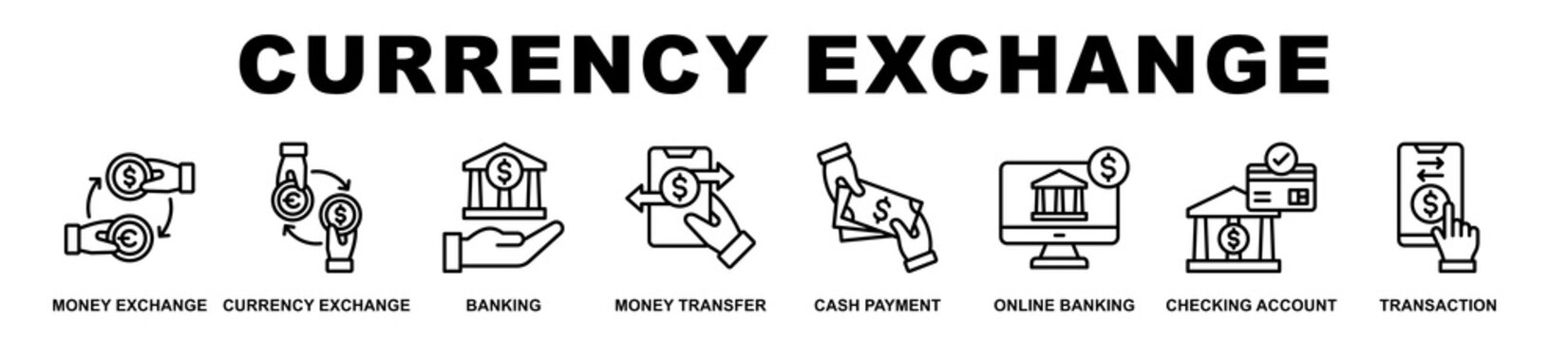 Currency Exchange banner web icons set vector illustration.