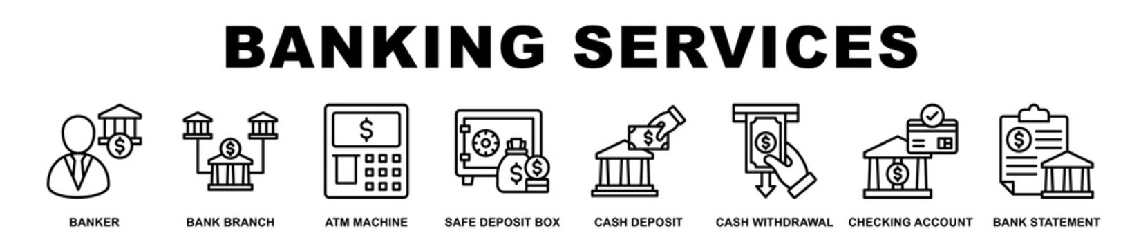 Banking Services banner web icons set vector illustration.