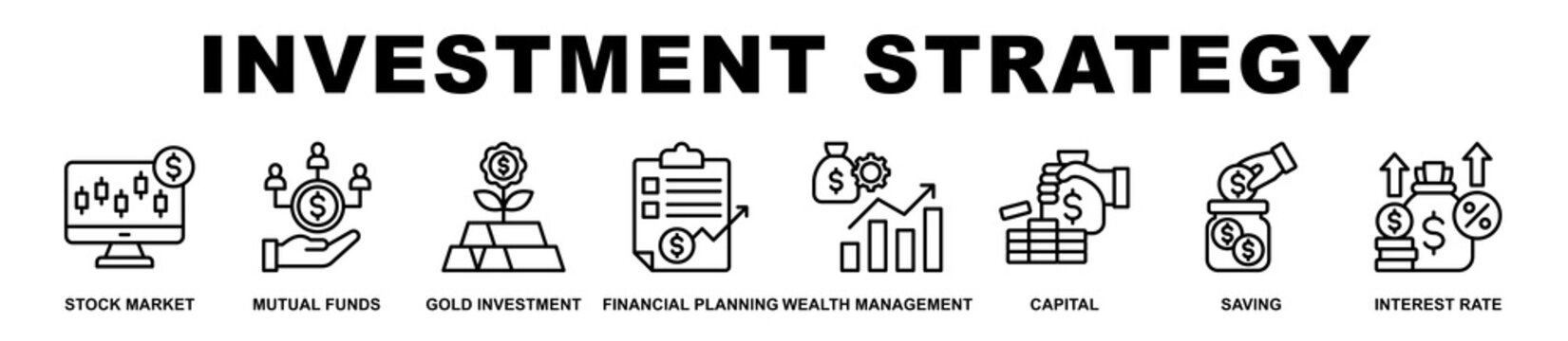 Investment Strategy banner web icons set vector illustration.