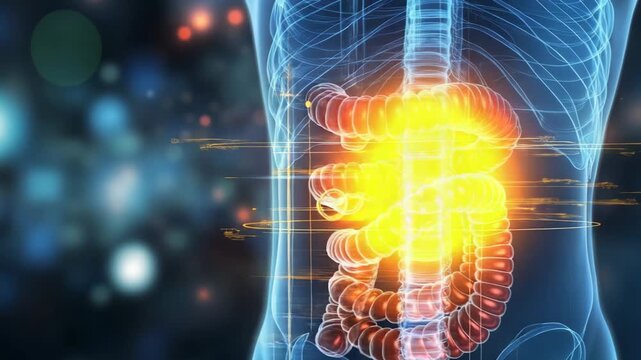 selective focus human digestive system anatomy with internal organs