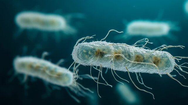 selective focus microscopic Giardia lamblia swimming in contaminated water medical animation video