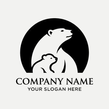 Polar bear and cub silhouette in circle logo.