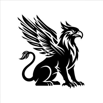 Black griffin silhouette mythical creature logo
