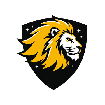 Lion head profile inside black shield emblem badge.