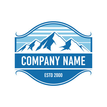 Blue mountain range outdoor adventure company logo.