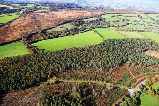 Aerial view of the fields of North Devon , England	