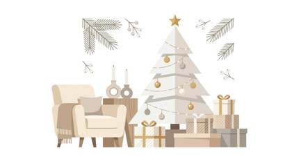 Fototapeta premium Minimalist living room with Christmas decorations.