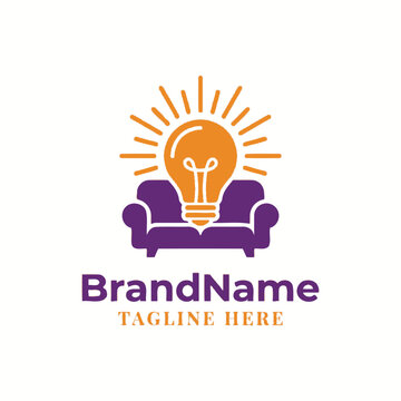 Lightbulb and sofa furniture logo for interior design.