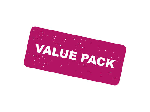 Pink rectangular value pack rubber stamp style isolated vector graphic
