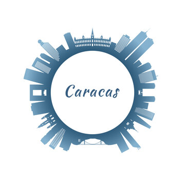 Caracas skyline with colorful buildings. Circular style. Stock vector illustration.