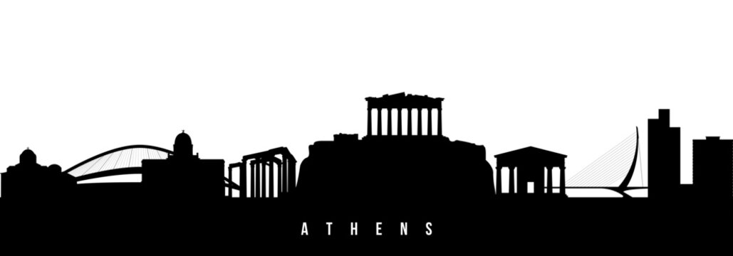 Vector silhouette illustration of Athens urban skyline. Modern minimalist cityscape graphic, perfect for travel, banners or backgrounds