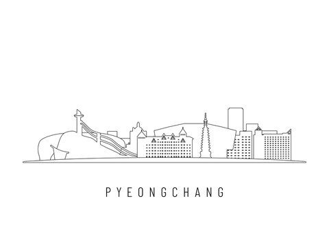 Detailed Pyeongchang skyline vector illustration. Pyeongchang buildings in line art style, perfect for modern designs.