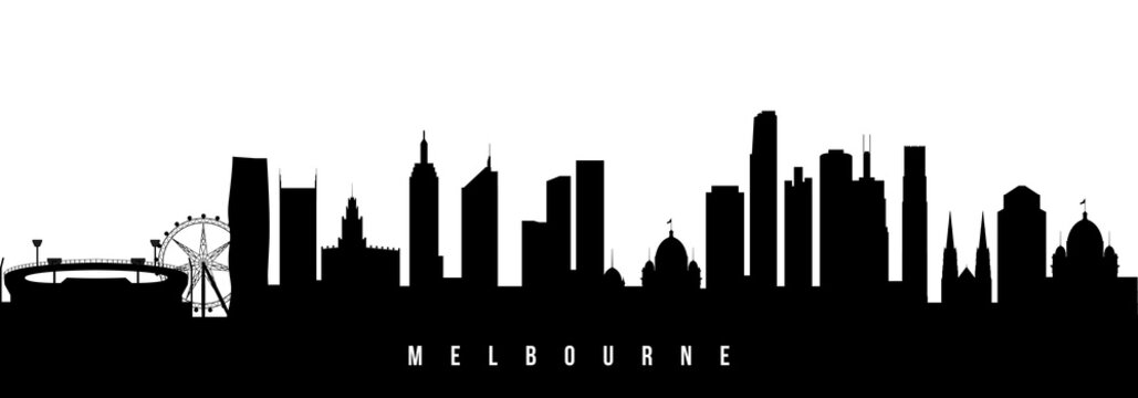 Vector silhouette illustration of Melbourne urban skyline. Modern minimalist cityscape graphic, perfect for travel, banners or backgrounds