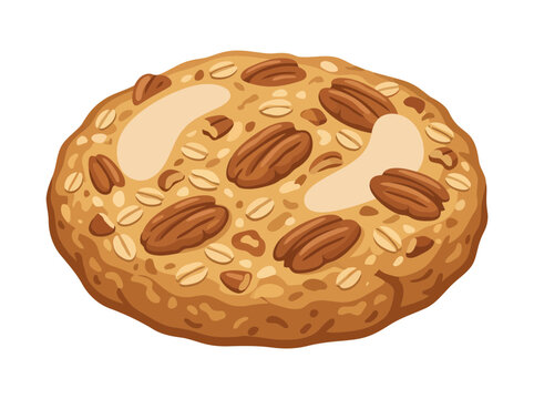 Oatmeal cookie with pecans isolated on white background
