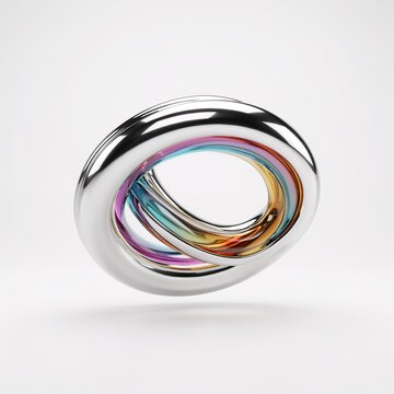 Interlocking chrome rings with iridescent inner gradient colors