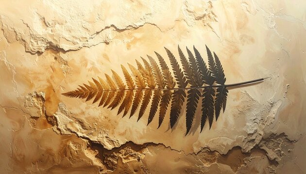 Fossilized fern leaf imprint in ancient stone surface.