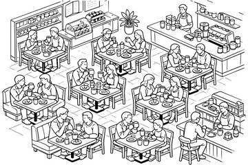 Fototapeta premium Isometric Restaurant Layout People Vector Design